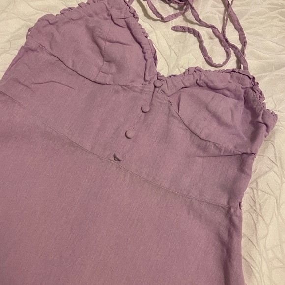 ZARA Lavender Linen Blend Mini Dress – Size S | Summer Tie-Strap Dress - Picture 2 of 8